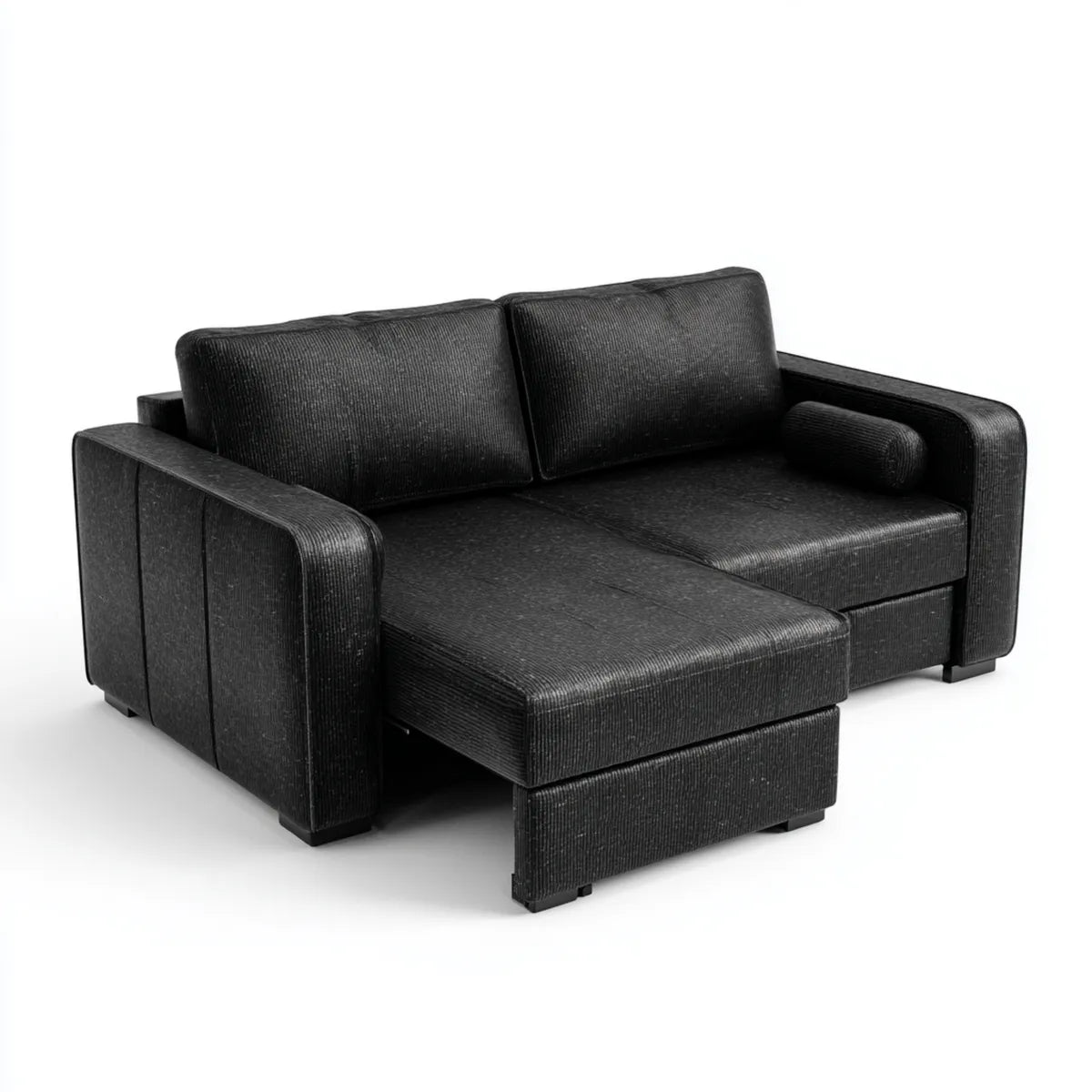 Canapé 2 places avec méridienne noir 170 x 140 x 78 cm en velours côtelé polyester forme L