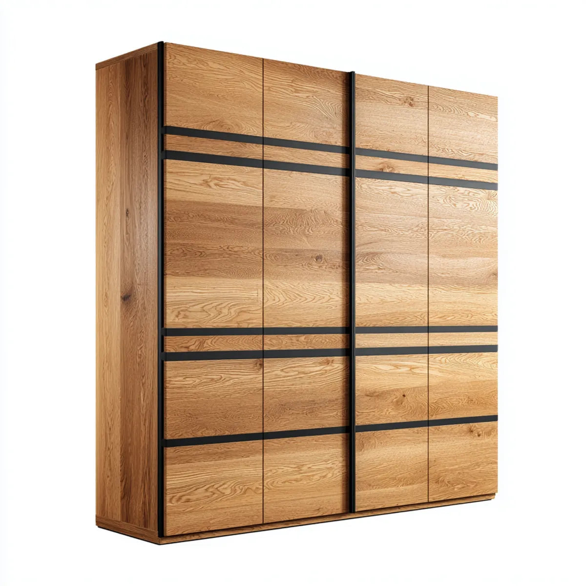 Armoire de chambre 4 portes en chêne naturel et acier noir 240 x 60 x 220 cm rectangulaire