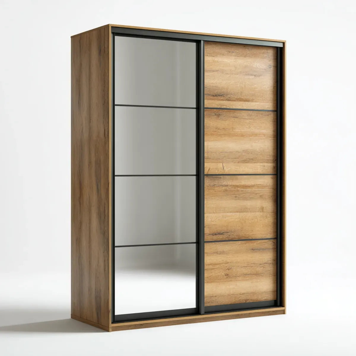 Armoire de chambre 2 portes coulissantes chêne naturel et miroir 180 x 60 x 200 cm panneaux de particules rectangulaire