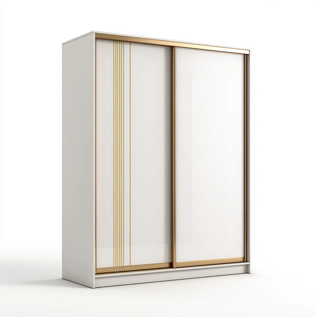 Armoire coulissante 2 portes blanche et dorée 180 x 60 x 220 cm en panneaux MDF mélaminés rectangulaire