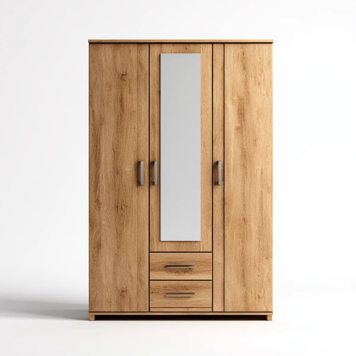 Armoire 3 portes avec miroir chêne clair 120 x 52 x 190 cm panneau de particules mélaminé rectangulaire