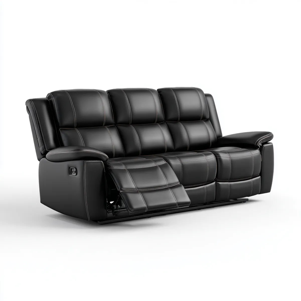 Canapé relax 3 places noir en cuir synthétique PU 210 x 95 x 102 cm droit