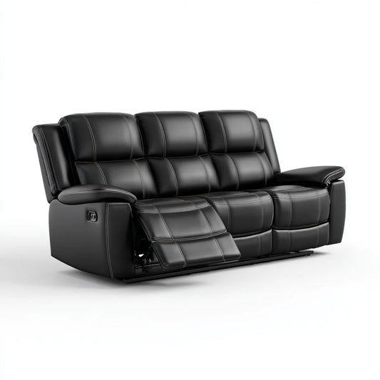 Canapé relax 3 places noir en cuir synthétique PU 210 x 95 x 102 cm droit