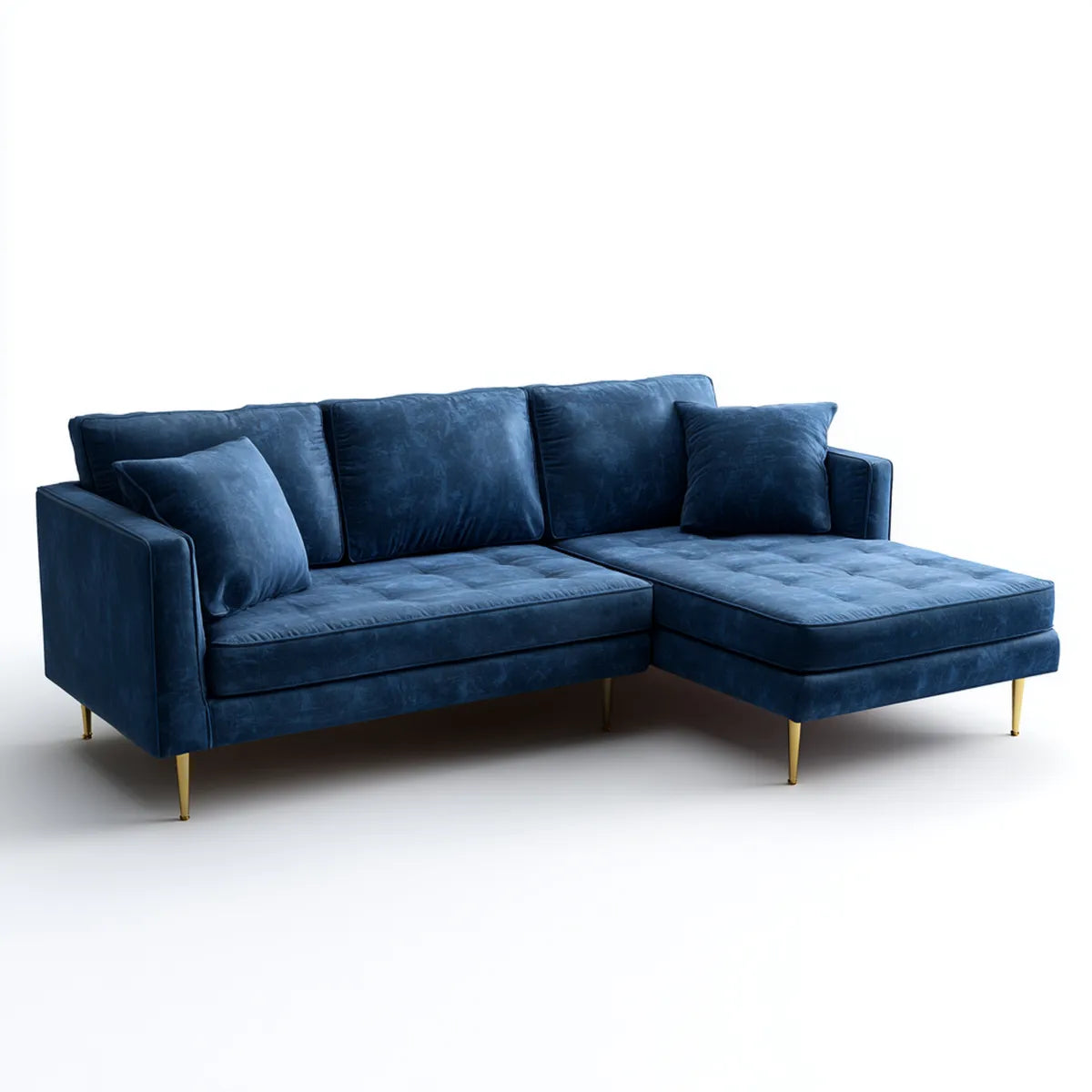 Canapé d’angle 3 places bleu marine en velours de polyester avec méridienne droite 220 x 150 x 85 cm