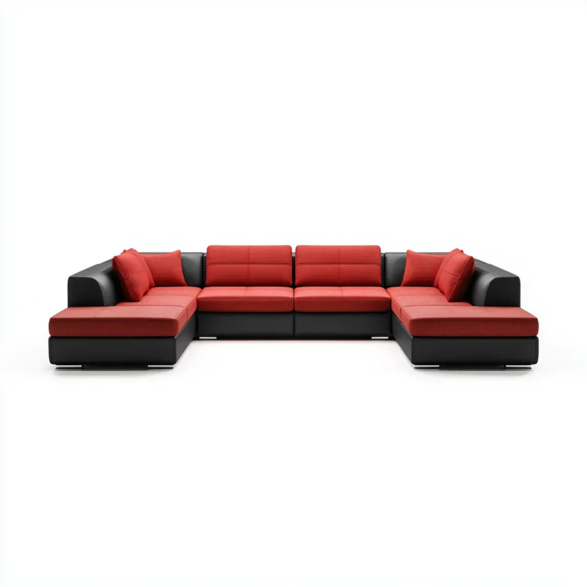 Canapé panoramique en U 4 places rouge et noir en similicuir PU 360 x 170 x 85 cm