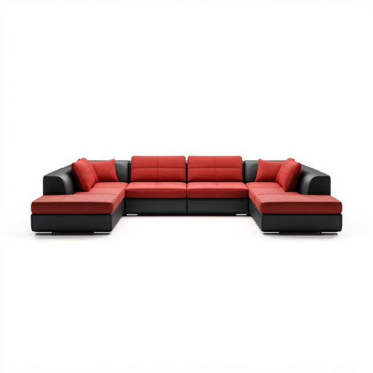 Canapé panoramique en U 4 places rouge et noir en similicuir PU 360 x 170 x 85 cm