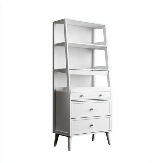 Bibliothèque secrétaire blanche 80 x 40 x 190 cm en MDF rectangulaire avec 3 tiroirs