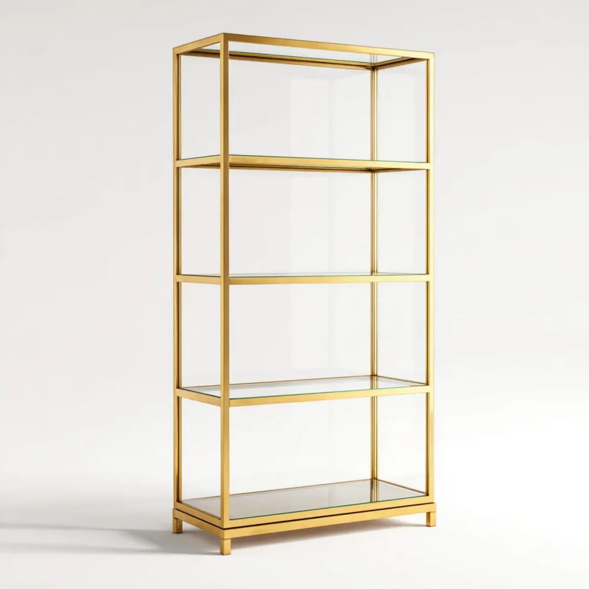 Étagère bibliothèque rectangulaire dorée 80 x 35 x 180 cm en acier inoxydable et verre trempé
