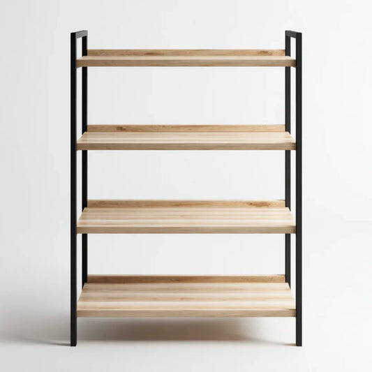 Étagère de rangement 4 niveaux naturelle et noire 60 x 30 x 120 cm en bambou et acier rectangulaire